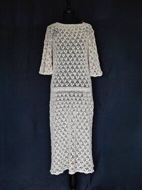 1960's Ivory Crochet Dress With Drop Waist